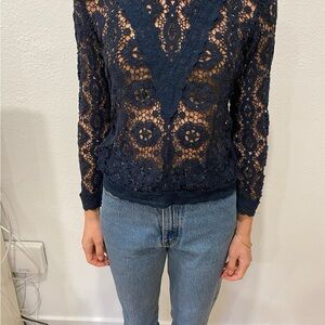 Elegant Navy Lace Women's Top Maje